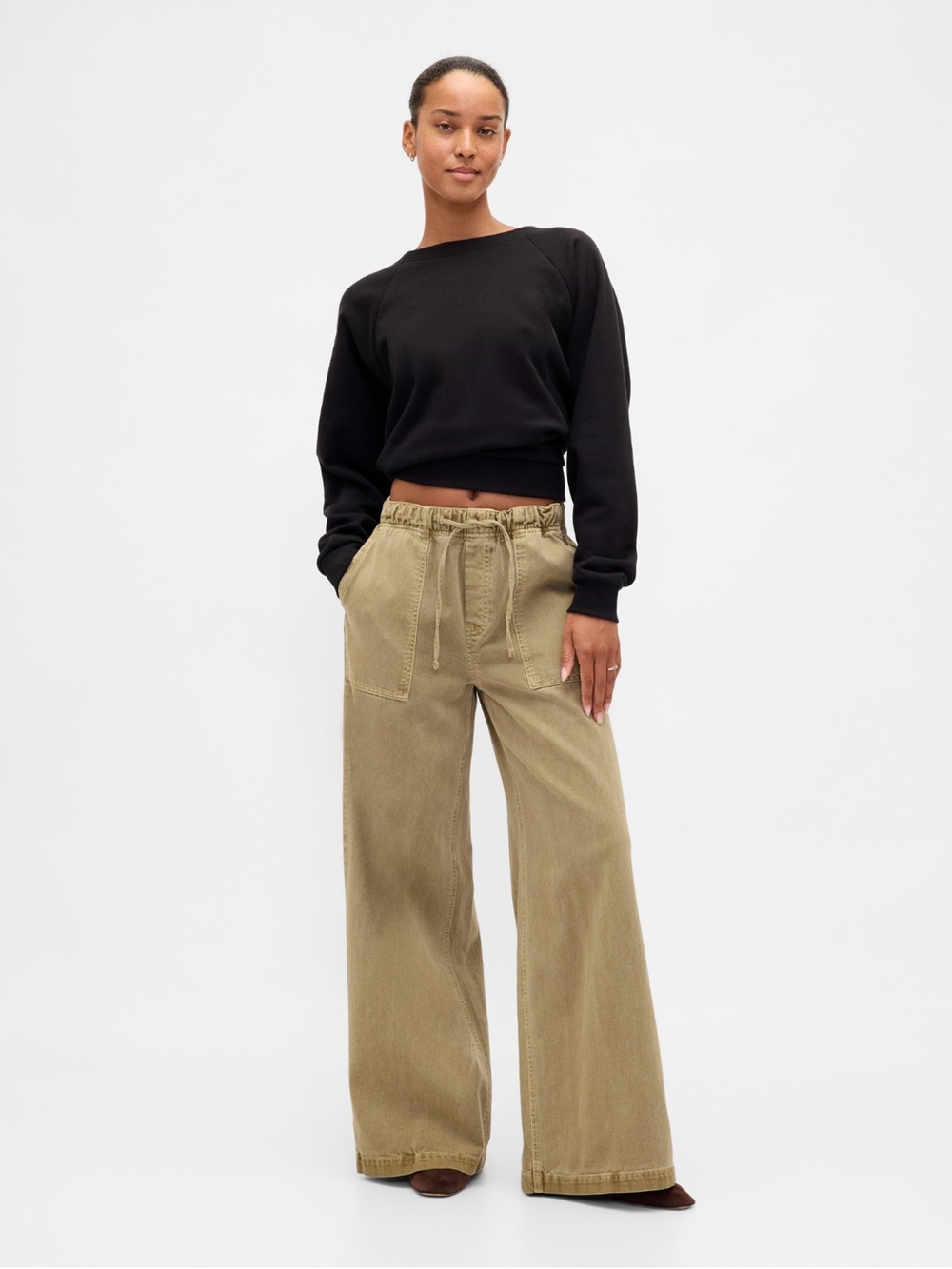 GAP Mid Rise Easy Baggy Pants Hayes Brown XS - Picture 2 of 9